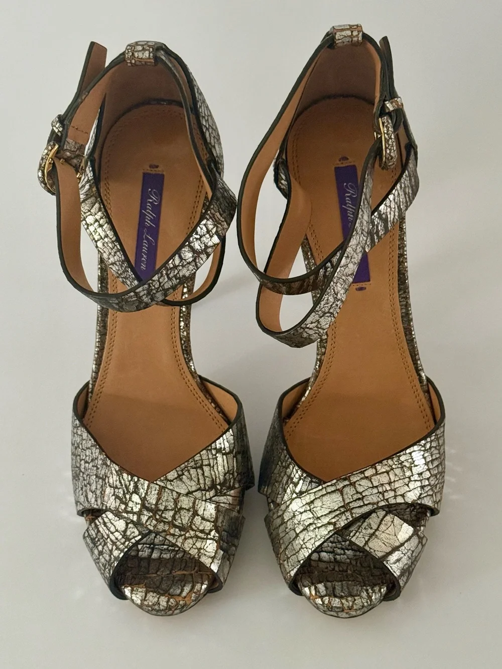 Ralph Lauren Collection Crackled Metallic Silver Stiletto High Heels 120mm 39B
